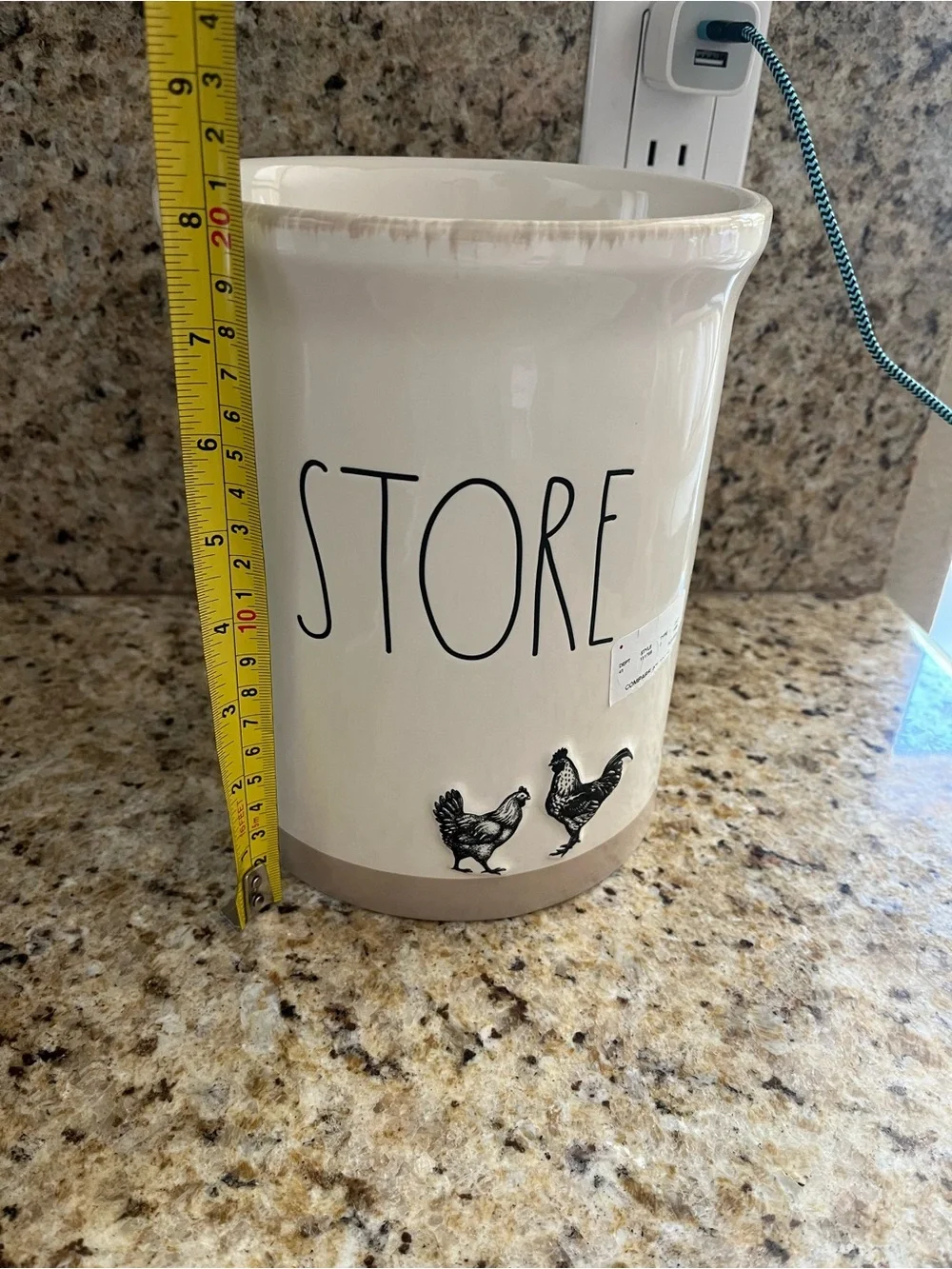 Rae Dunn Ceramic 'STORE' Canister with Rooster Farmhouse Utensils